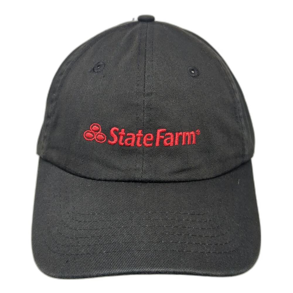River's End State Farm Logo Black Baseball Cap One Size Slideback Cotton Hat